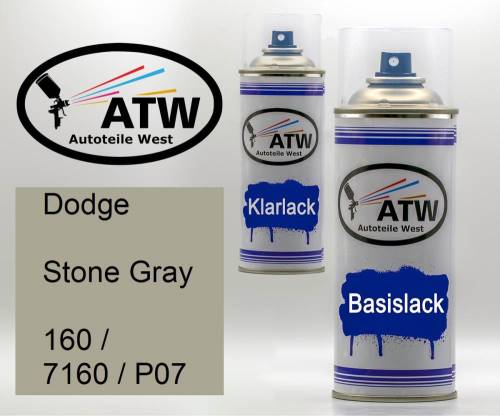Dodge, Stone Gray, 160 / 7160 / P07: 400ml Sprühdose + 400ml Klarlack - Set, von ATW Autoteile West.